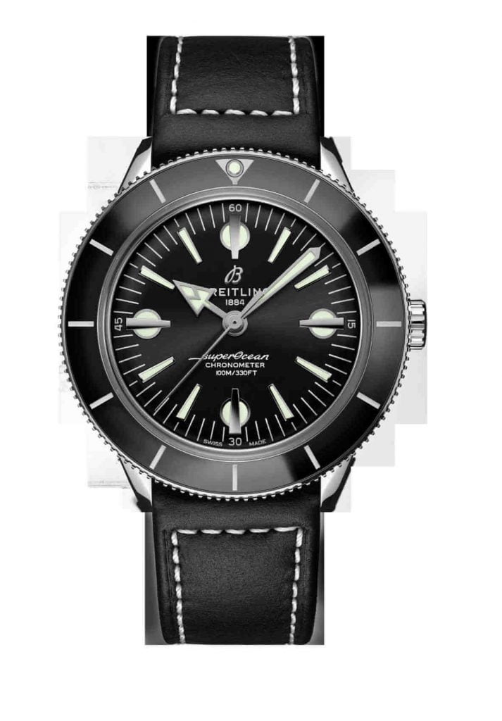 04_Superocean Heritage '57 with a black dial and a black vintage-inspired leather strap_REF A10370121B1X1