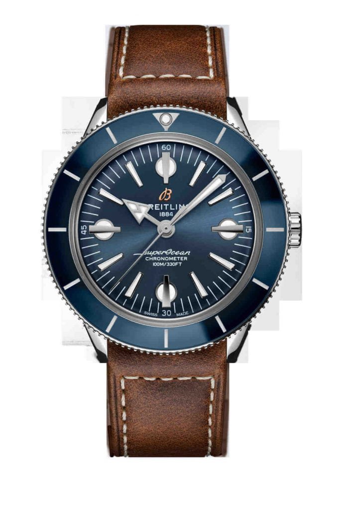 06_Superocean Heritage '57 with a blue dial and a brown vintage-inspired leather strap_REF A10370161C1X1