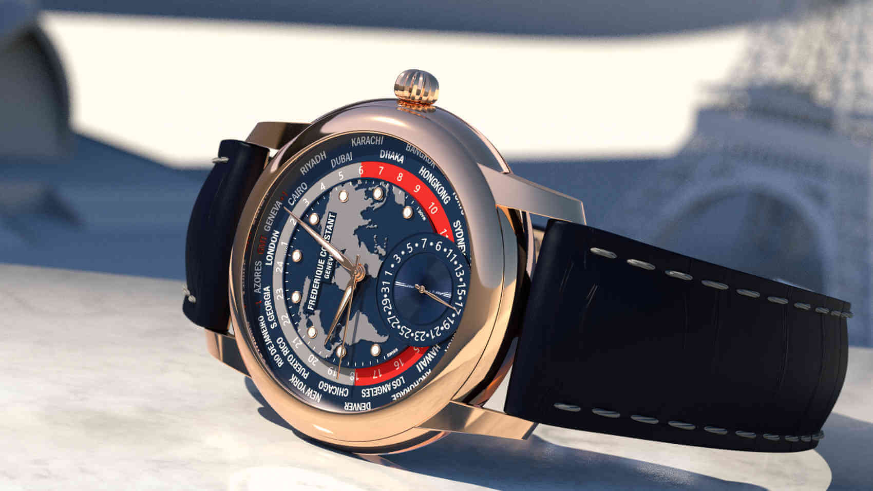 Frederique Constant Classic Worldtimer Manufacture Oro Rosa detalle 2