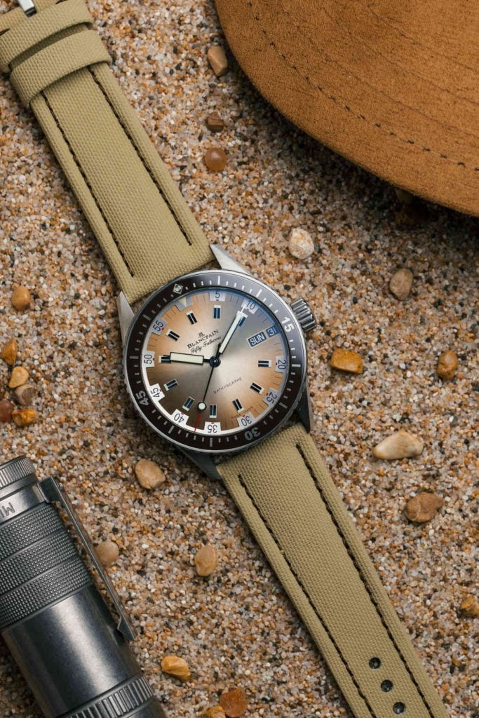 Blancpain Fifty Fathoms Bathyscaphe Day Date Desert Edition correa
