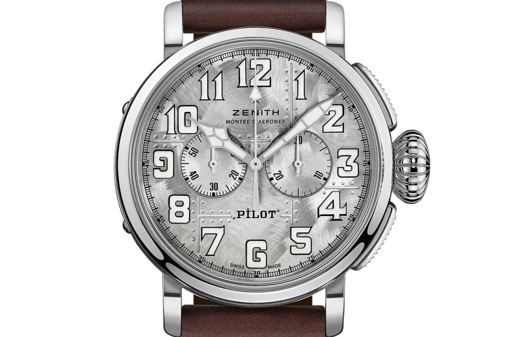 Zenith Pilot Silver Cronograph deta esfera