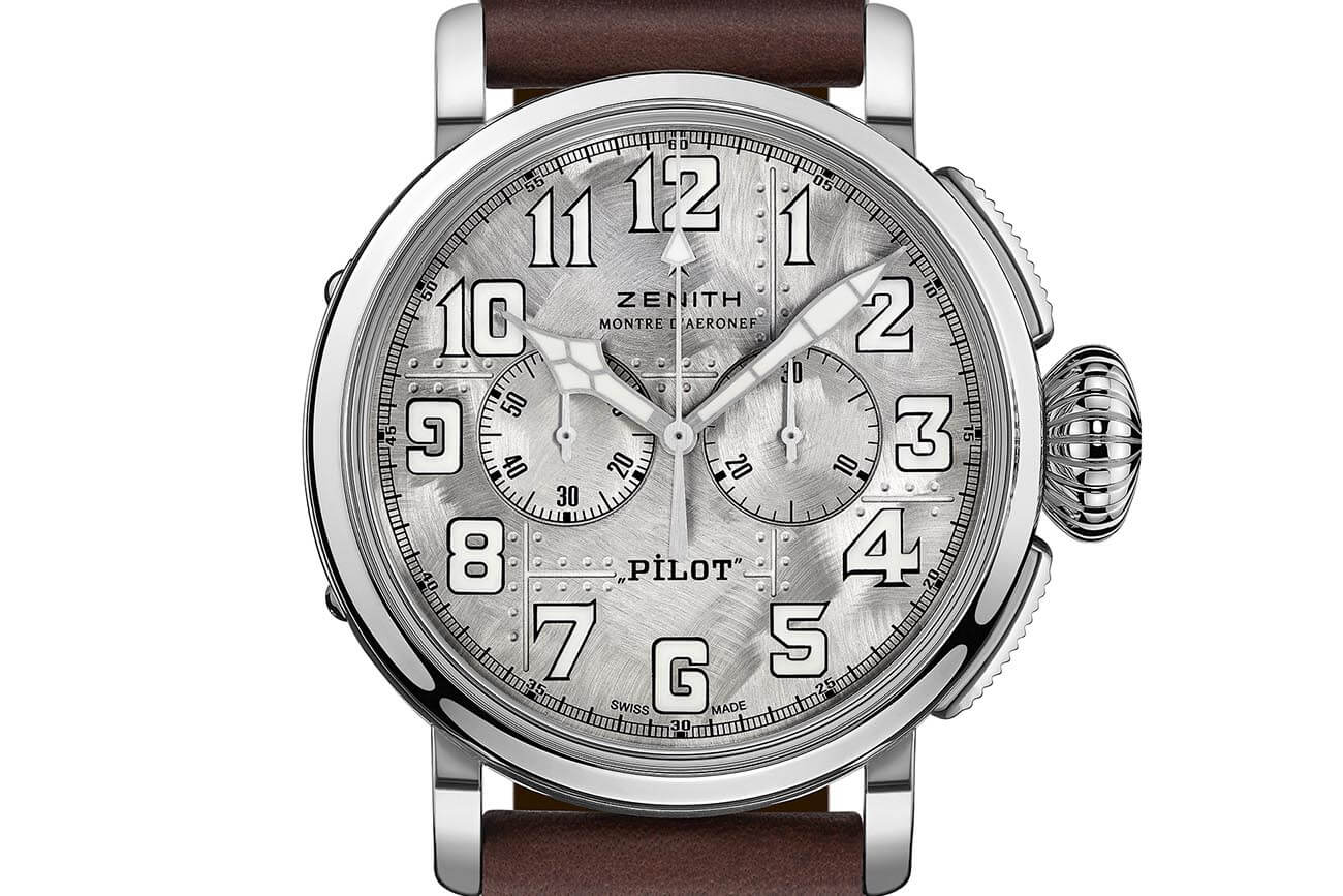 Zenith Pilot Silver Cronograph deta esfera