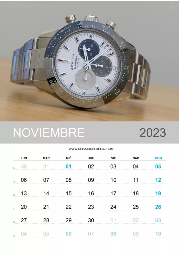 Calendario 2023 debajo del reloj noviembre