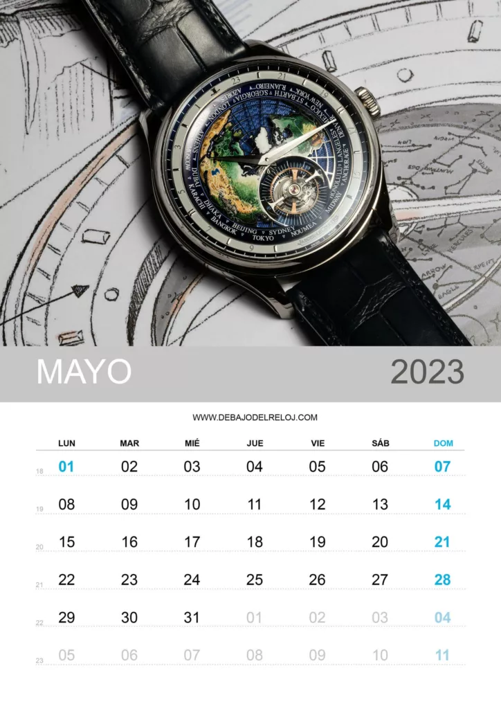 Calendario 2023 debajo del reloj mayo