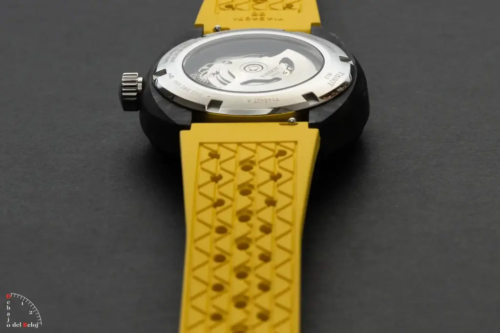 Exhibition case back view of the Tissot Sideral