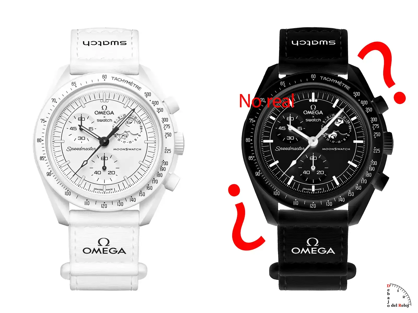 Swatch Mission To The Moonphases real blanco con uno no real en negro