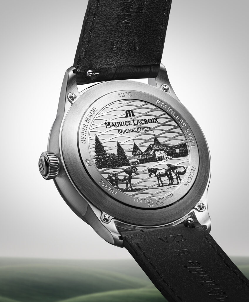 fotografía de la trasera del reloj Maurice Lacroix 1975 Legacy edición saignelégier - Debajo del Reloj