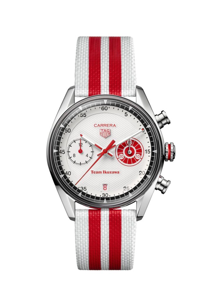 TAG Heuer Carrera Chronograph x Team Ikuzawa con correa de cuero blanco perforado estilo racing