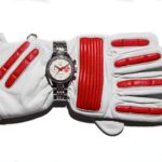 TAG Heuer Carrera Chronograph x Team Ikuzawa limited edition 39mm watch on red racing glove