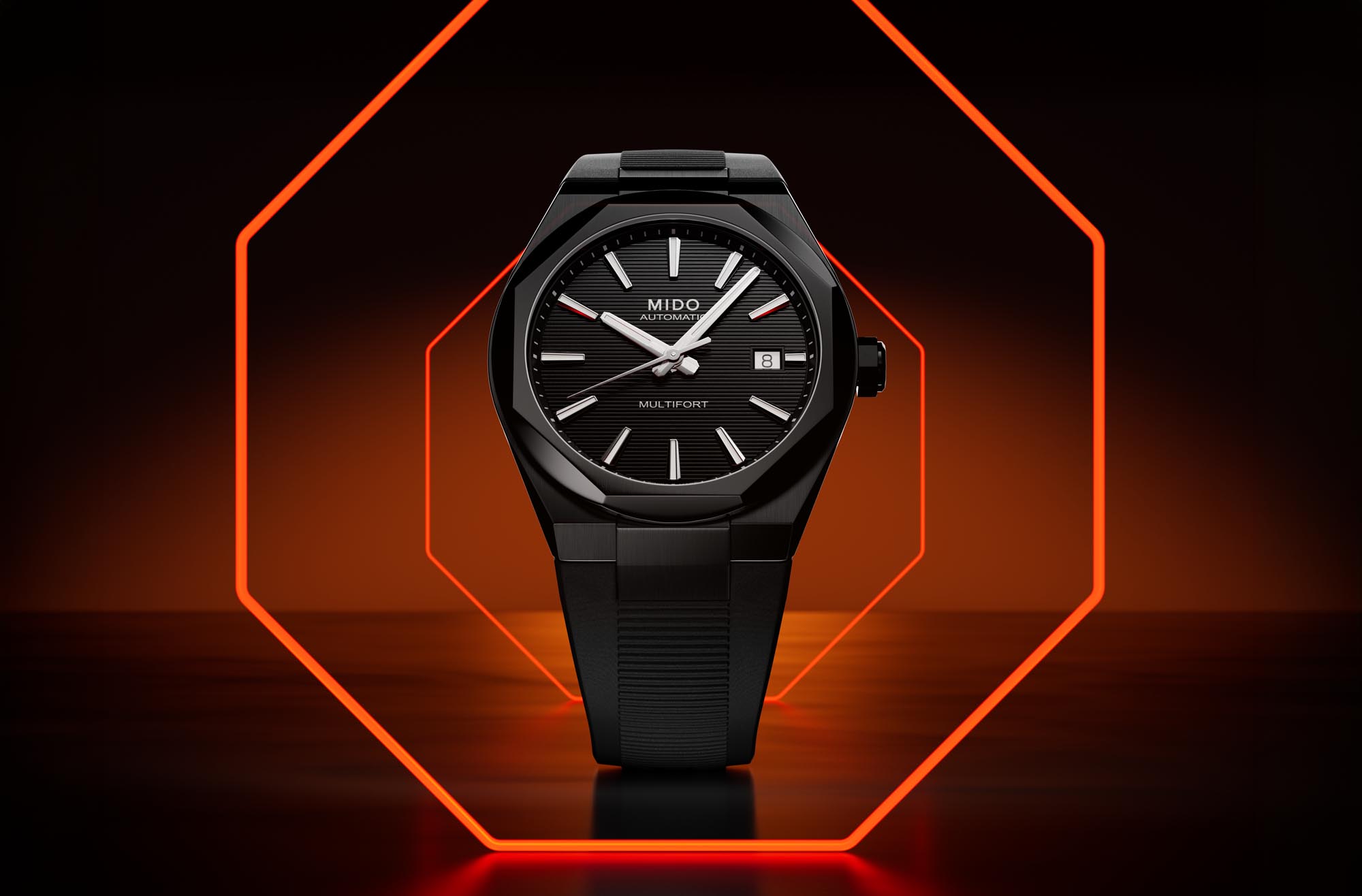 Reloj MIDO Multifort 8 One Crown Full Black con bisel octogonal
