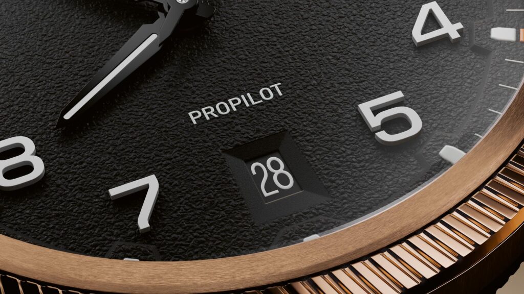 Oris ProPilot Bronze detalle esfera inferior