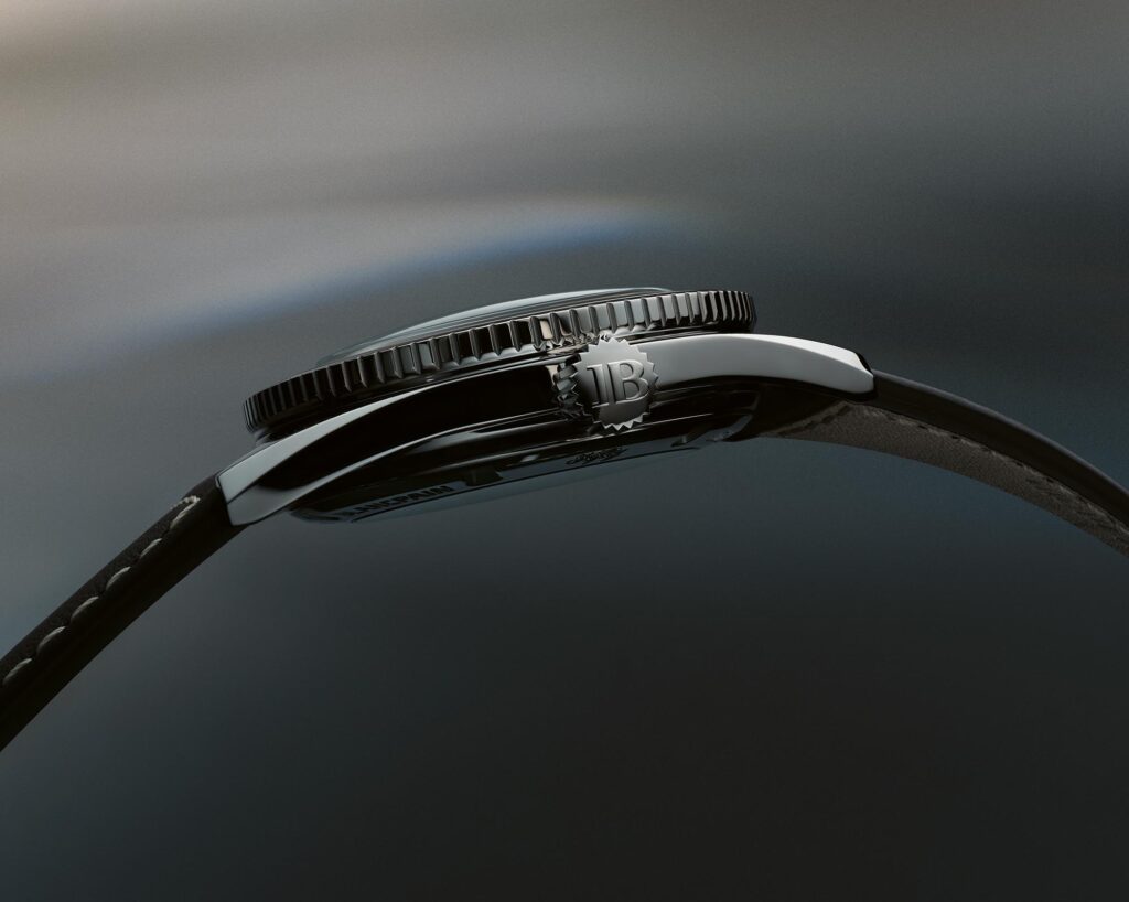 Detalle en ángulo de la caja de acero de 37,4 mm del Blancpain Bathyscaphe 70th Anniversary