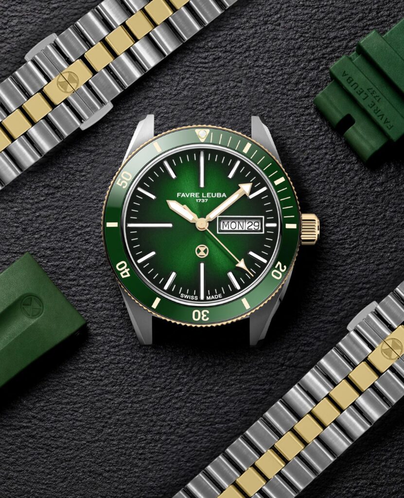 Favre Leuba Deep Raider Day Date con armis bitono de acero y PVD oro