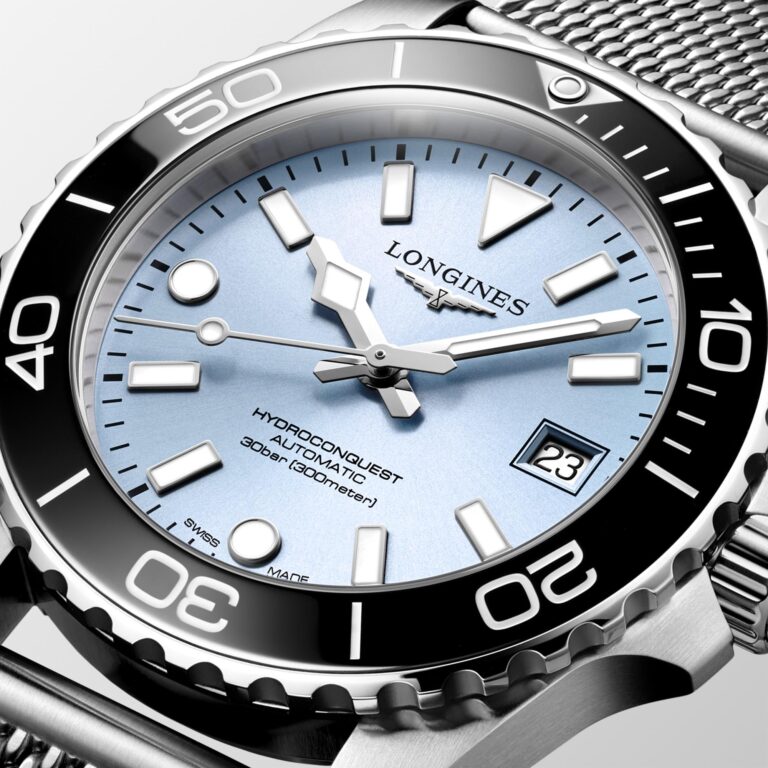 Esfera azul escarchado del Longines HydroConquest