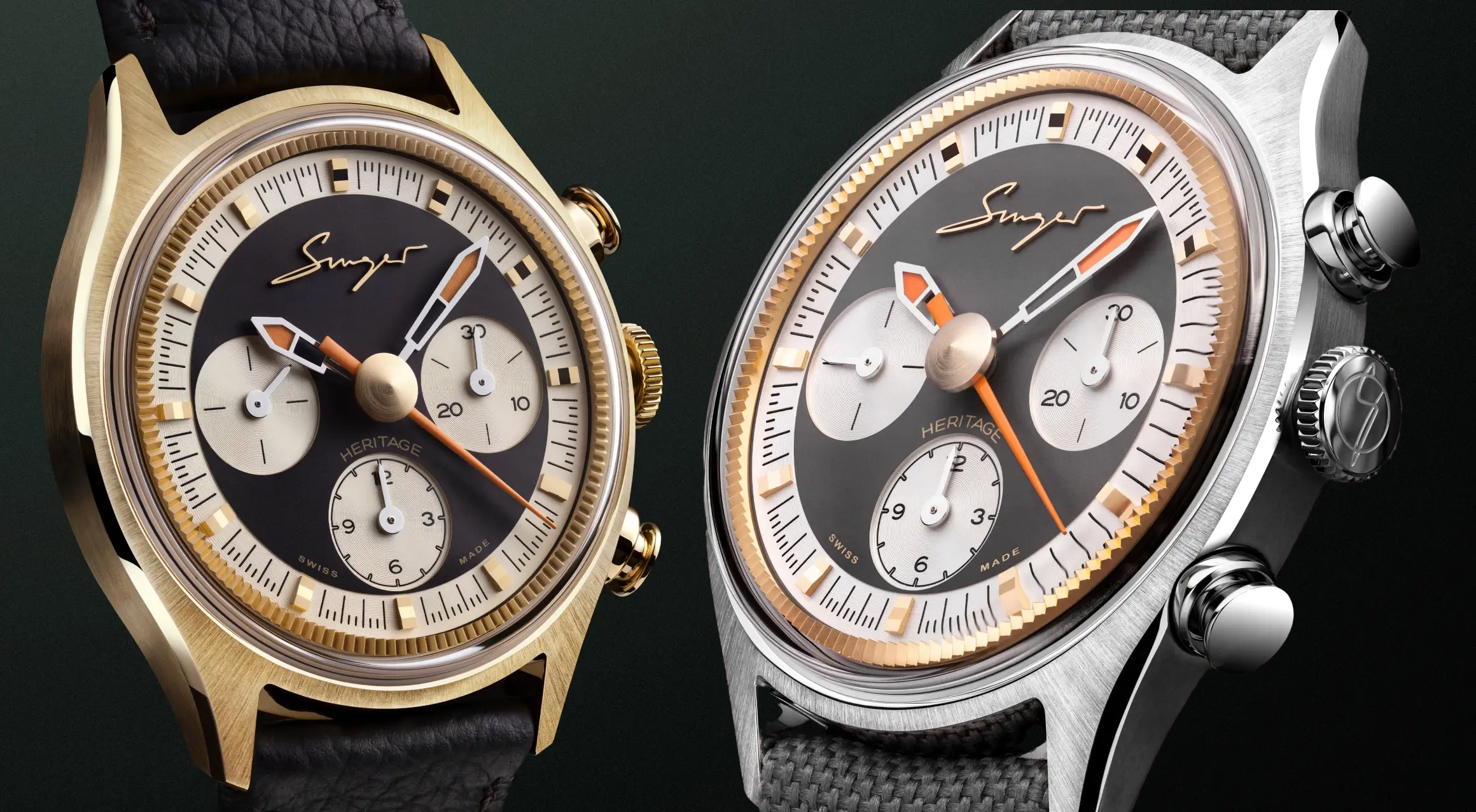 Singer Heritage V72 chronographs in 18k gold and stainless steel