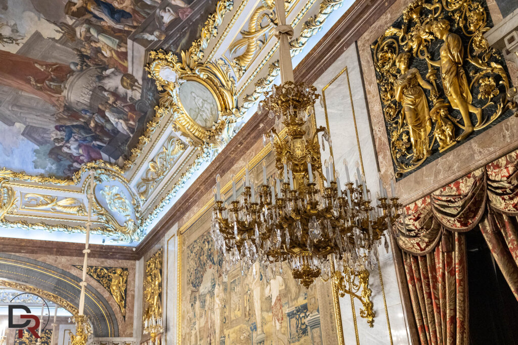 Crystal chandeliers and gold ornamentation in the official reception halls