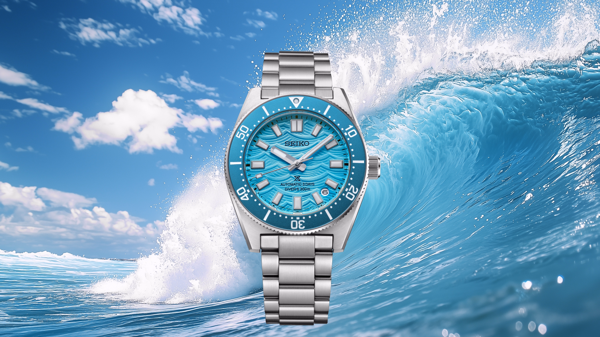 Reloj Seiko Prospex 1965 Heritage Diver Fan-Selected Limited Edition con esfera azul y patrón de ola Wave-Mark