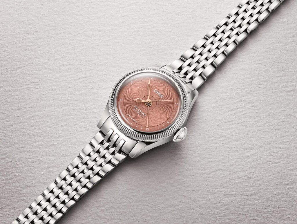 Oris Big Crown Pointer Date 29 mm general esfera tono rosa