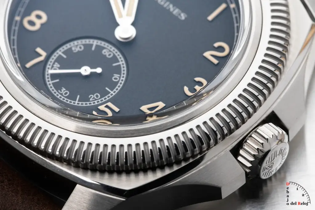 Longines Pilot Majetek crown and bezel detail