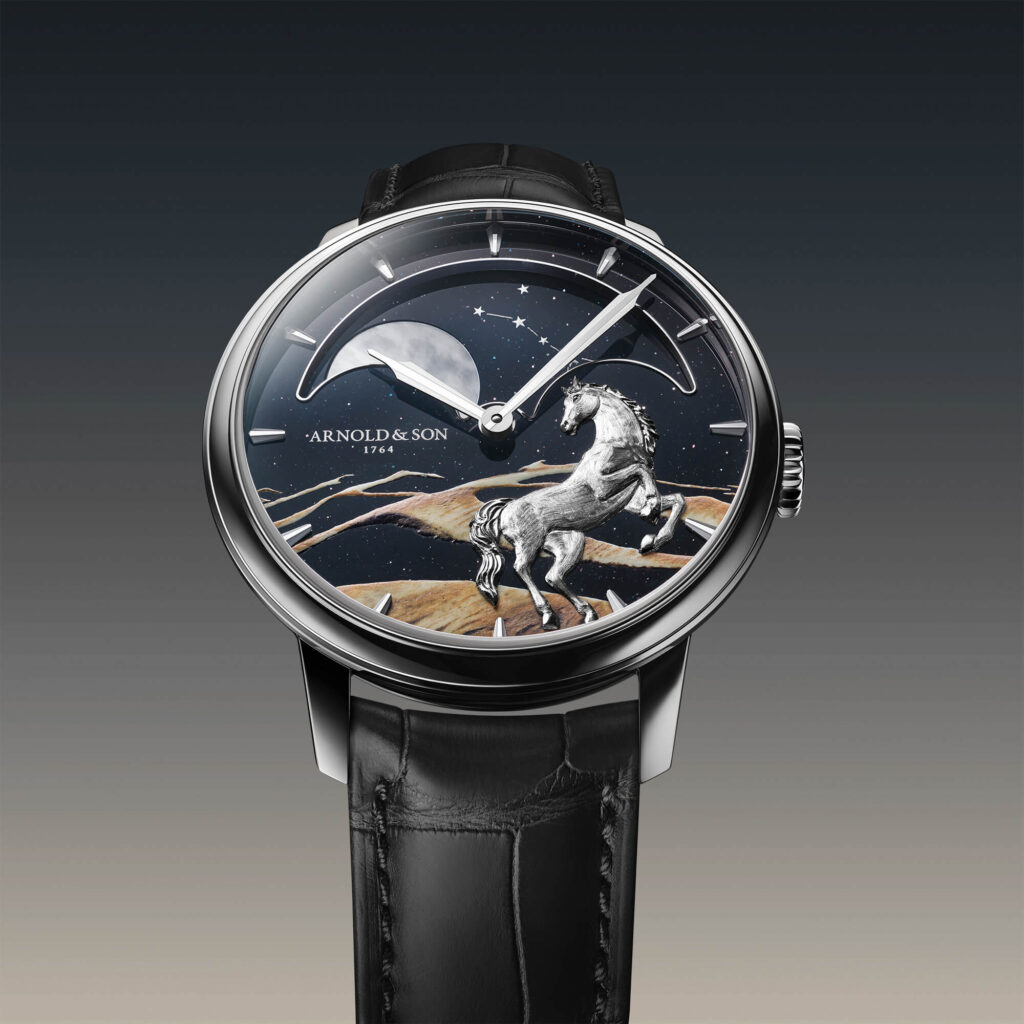 Arnold & Son Perpetual Moon 41.5 Platinum «Horse of the Dunes» toma inclinada