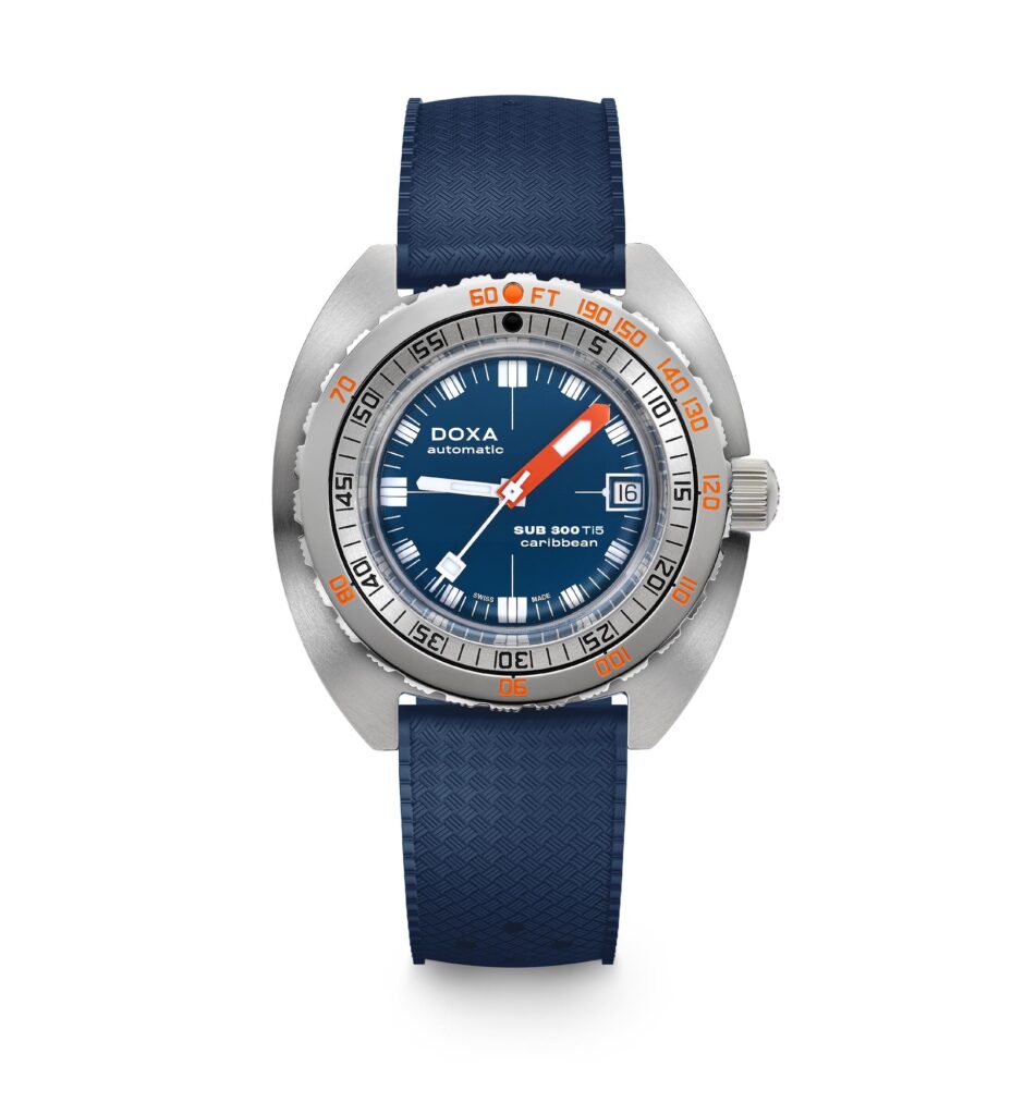 DOXA SUB 300 Ti5 frontal esfera azul