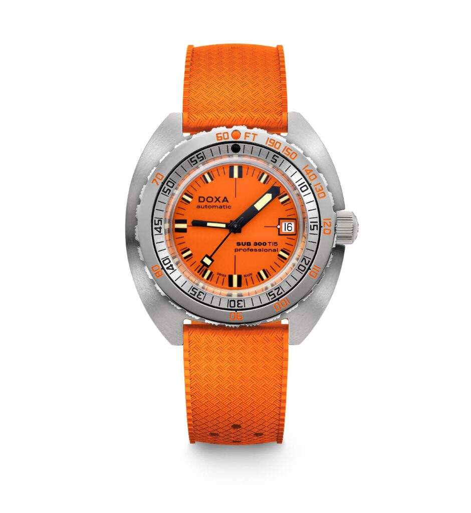DOXA SUB 300 Ti5 frontal esfera naranja