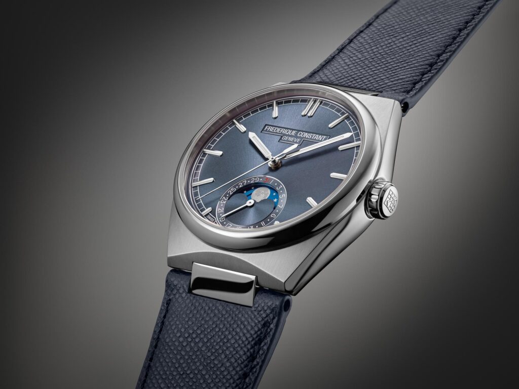 Frederique Constant Highlife Moonphase Date esfera azul con correa de piel