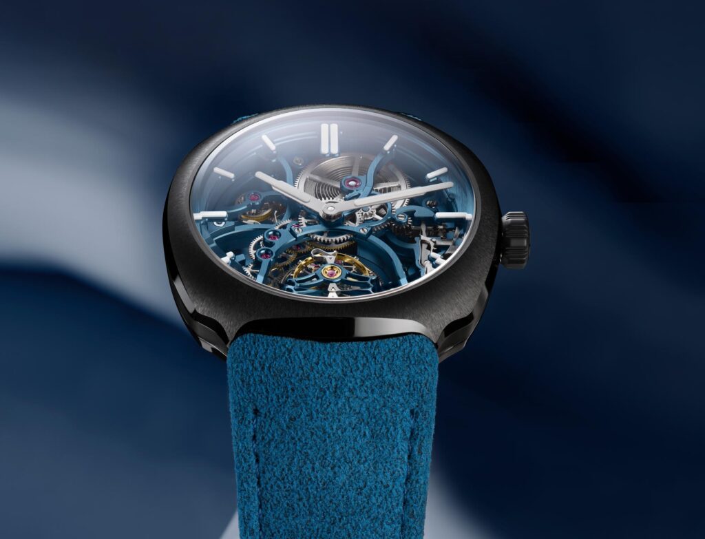 H. Moser & Cie. Streamliner Tourbillon Skeleton Ceramic Alpine front close-up