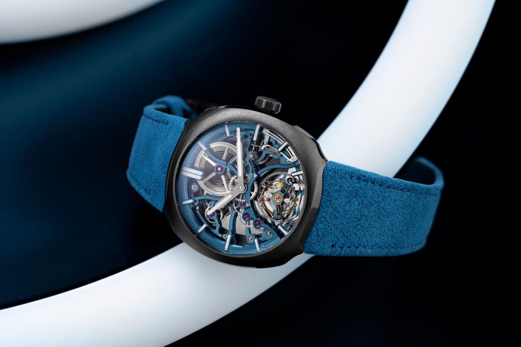 H. Moser & Cie. Streamliner Tourbillon Skeleton Ceramic Alpine overall lifestyle shot