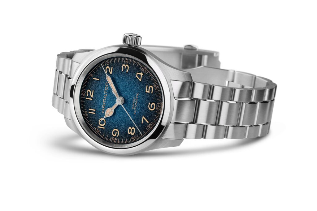 Hamilton Khaki Field Murph 38 mm brazalete de acero detalle