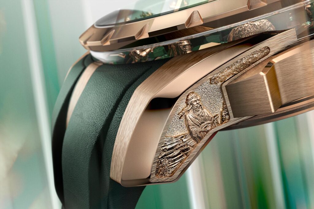 Roger Dubuis Knights of the Round Table detalle lateral del grabado de Merlín