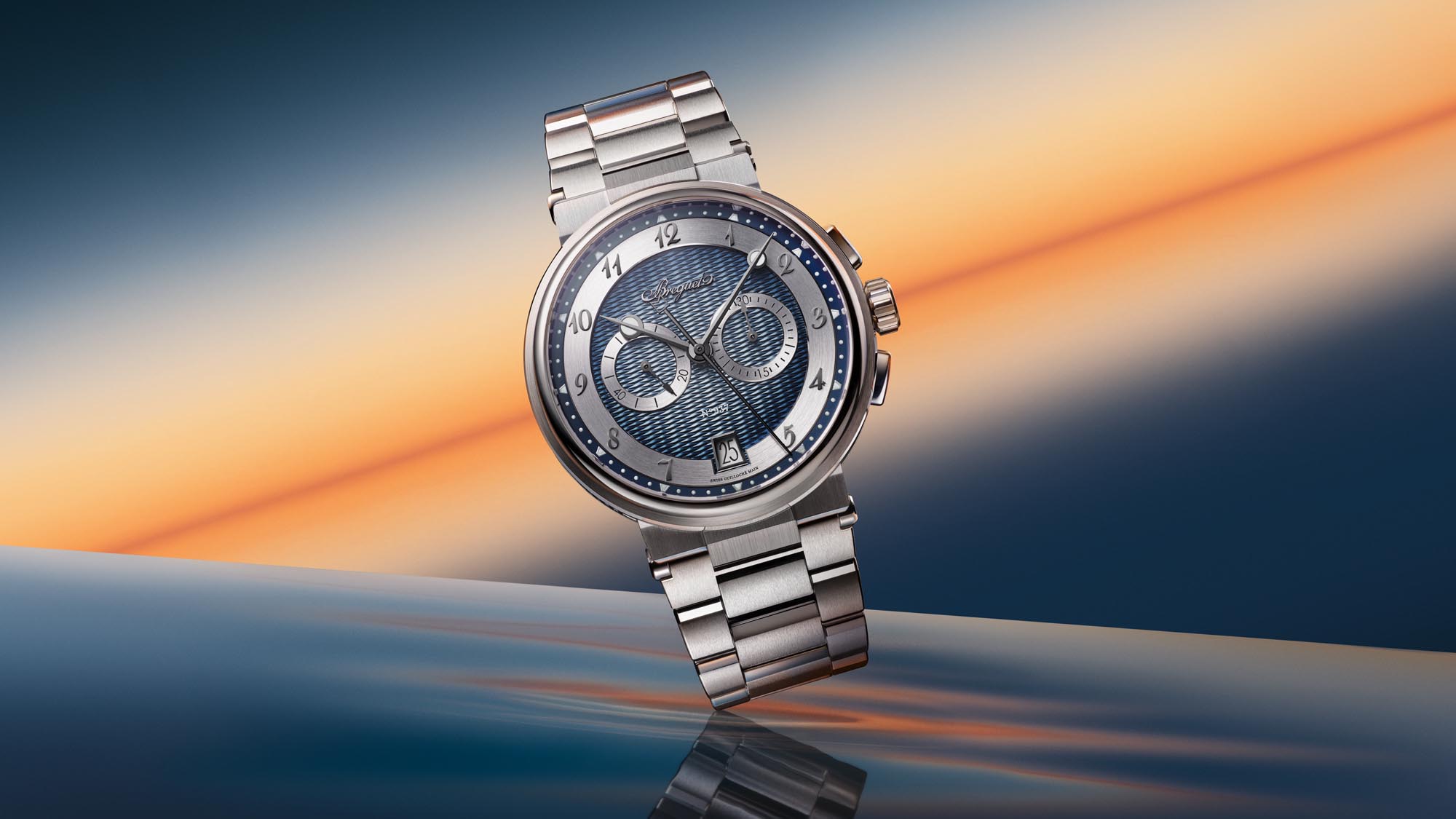 Breguet Marine 5517 y Marine Chronographe 5527 con esfera guilloché Quai de l'Horloge y caja de oro.