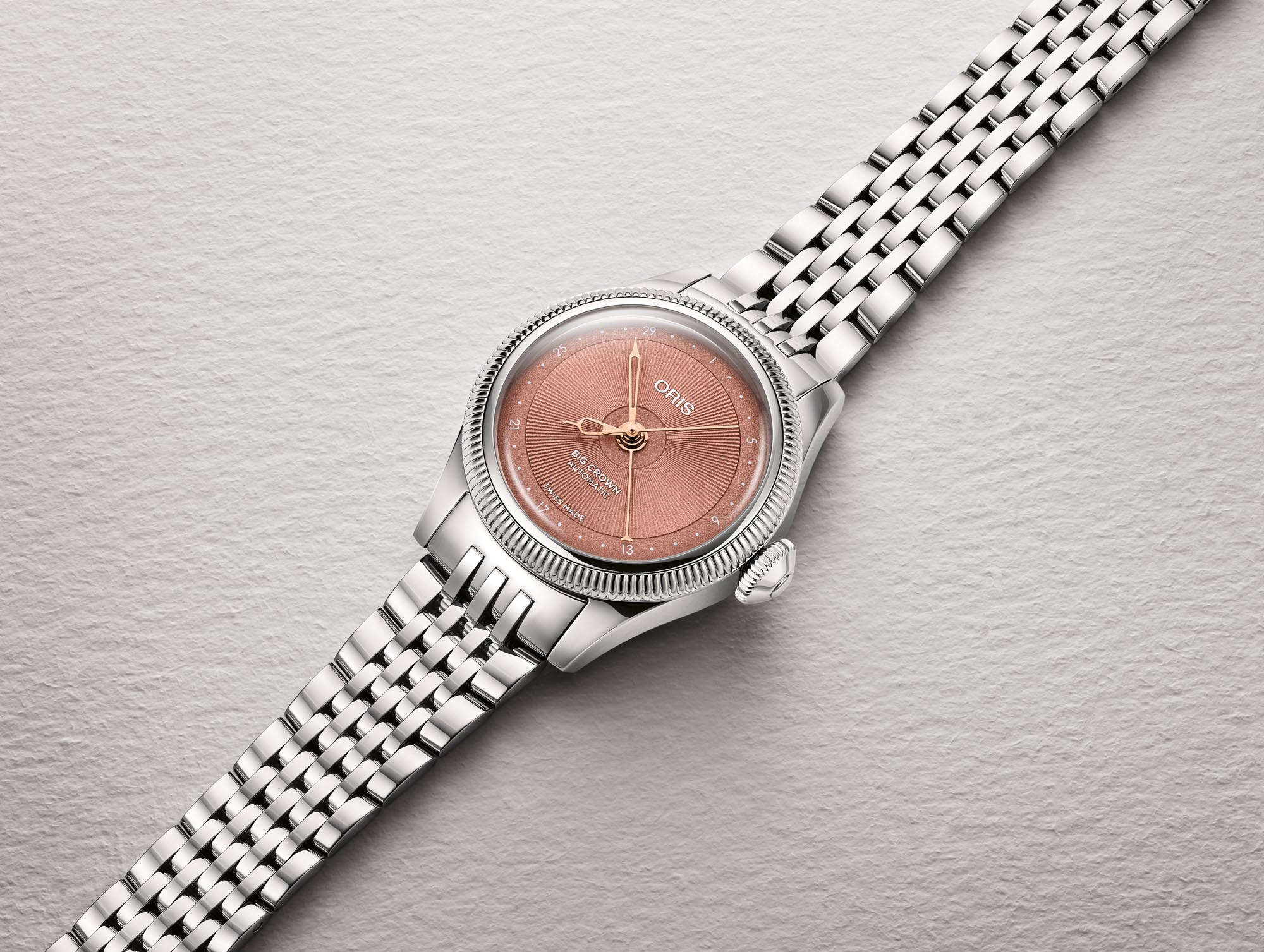 Reloj Oris Big Crown Pointer Date de 29 mm con esfera tono oro rosa y correa de piel