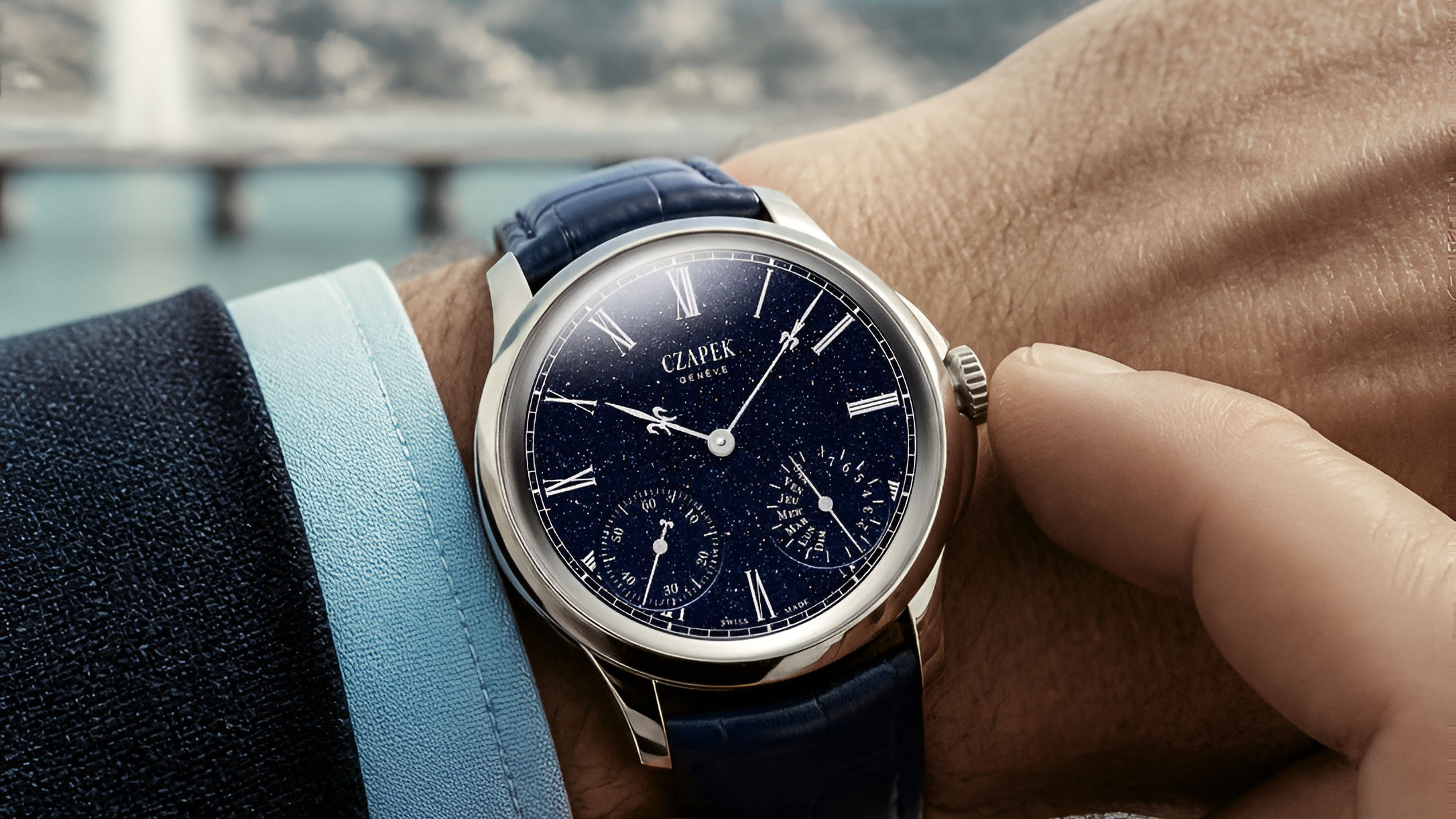 Czapek Quai des Bergues Midnight in Geneva 40.5mm y Place Vendôme Complicité Glacier Blue