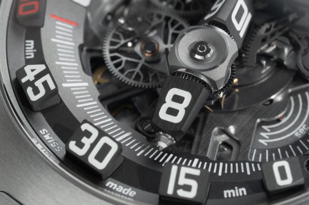 Detalle macro de los módulos horarios y prismas de la UR-300 Time Quantum 2