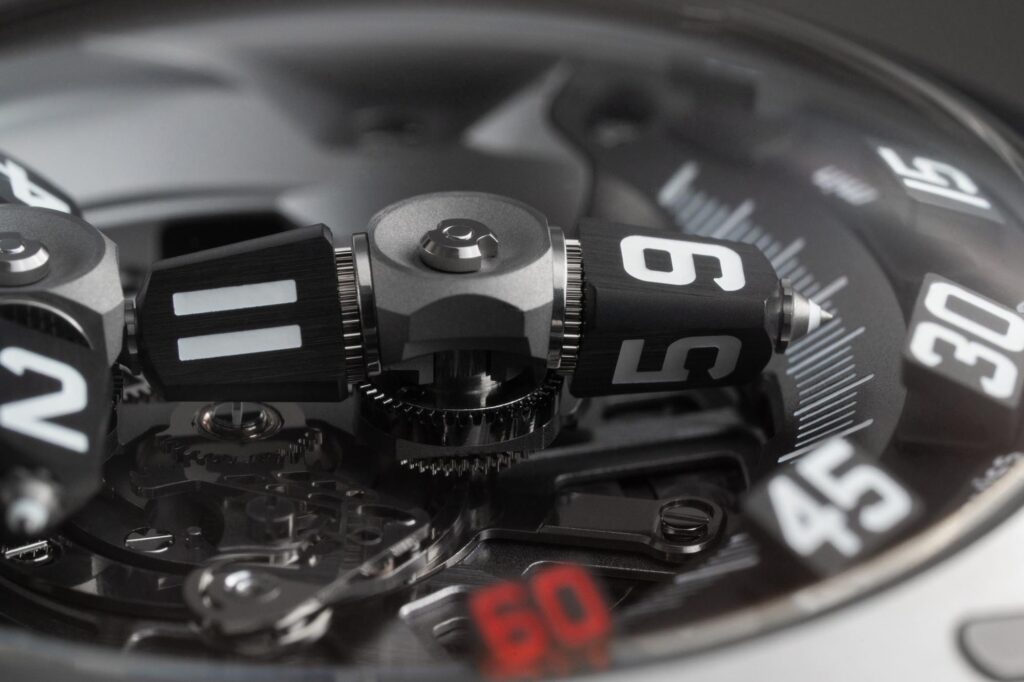 Detalle macro de los módulos horarios y prismas de la UR-300 Time Quantum