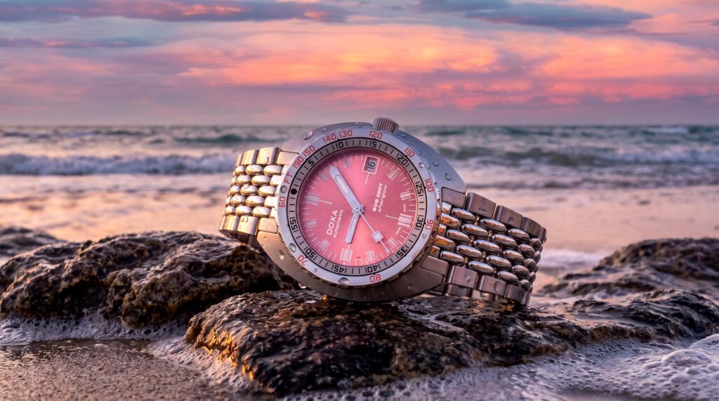 DOXA SUB 200T Afterglow Edición Limitada con esfera rosa inspirada en el atardecer