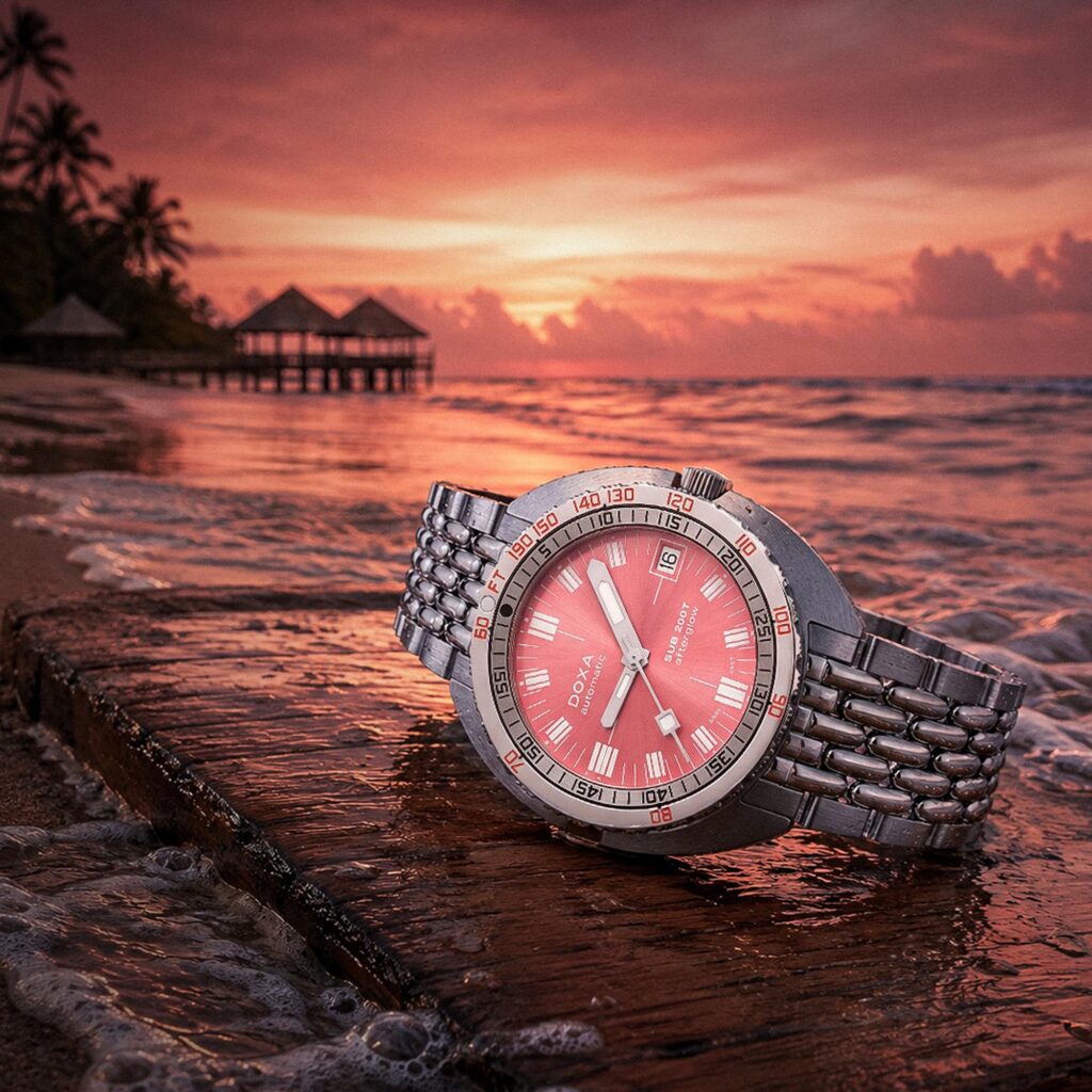 en la playa el DOXA SUB 200T Afterglow