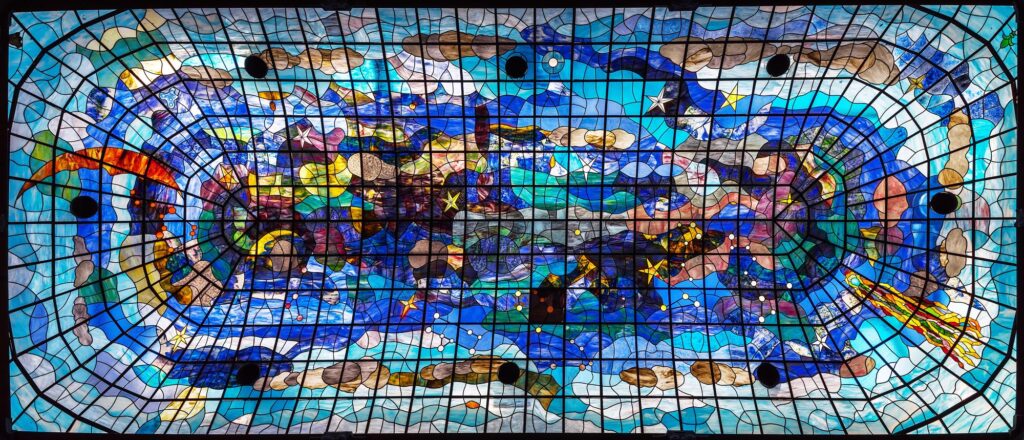 Leaded stained-glass ceiling of the Casa Lis interior courtyard by Puparelli