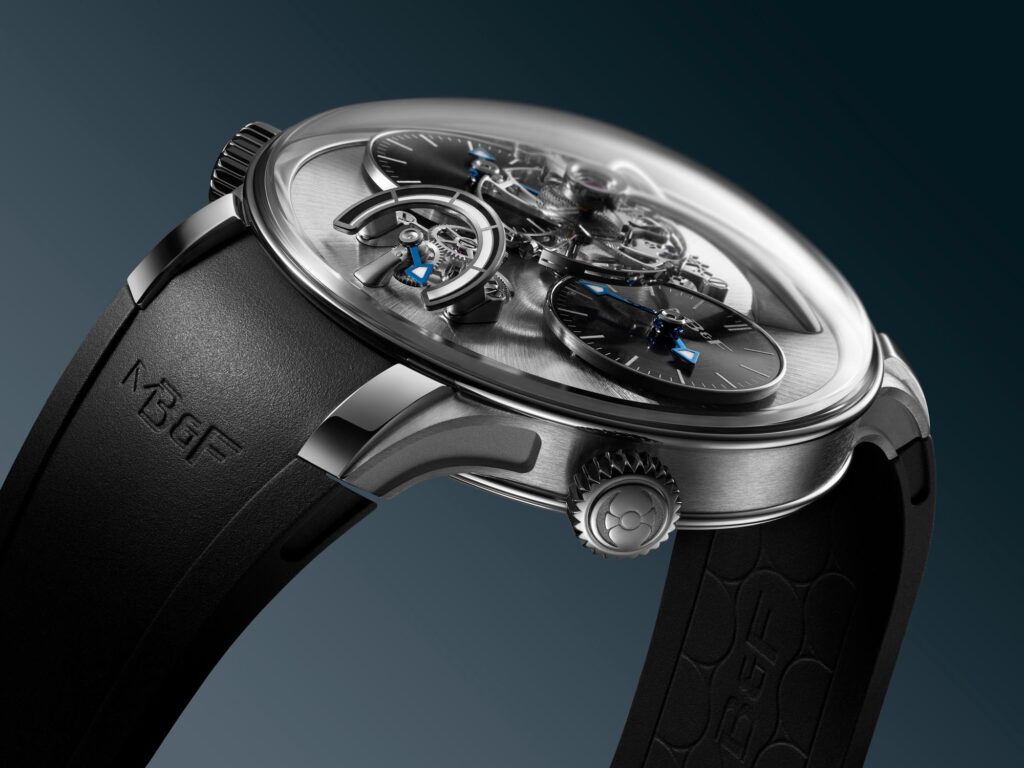 MB&F Legacy Machine N°1 EVO in grade 5 titanium with a rhodium dial