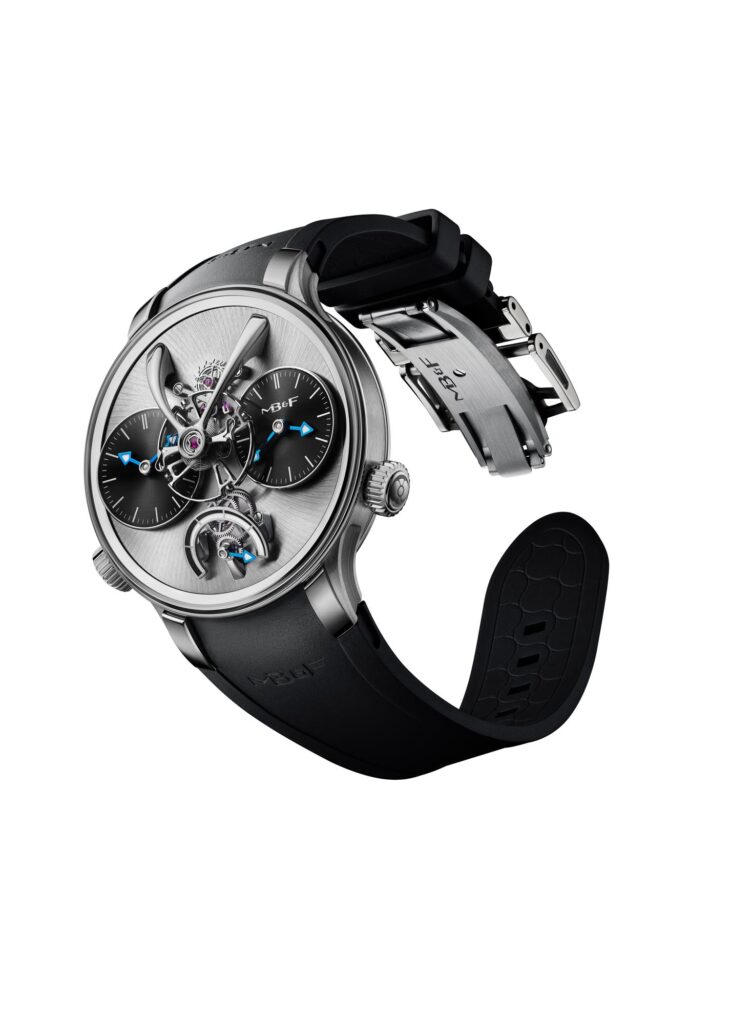Full front view of the MB&F Legacy Machine N°1 EVO Titanium