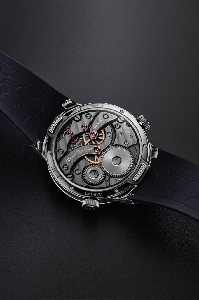 Close-up of the MB&F LM1 EVO titanium in active use