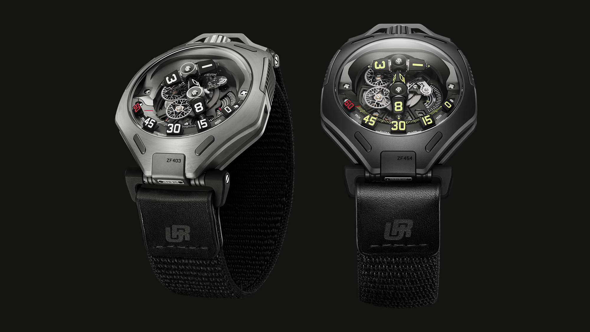 URWERK UR-300 Time Quantum en titanio con arquitectura en T y prismas horarios errantes