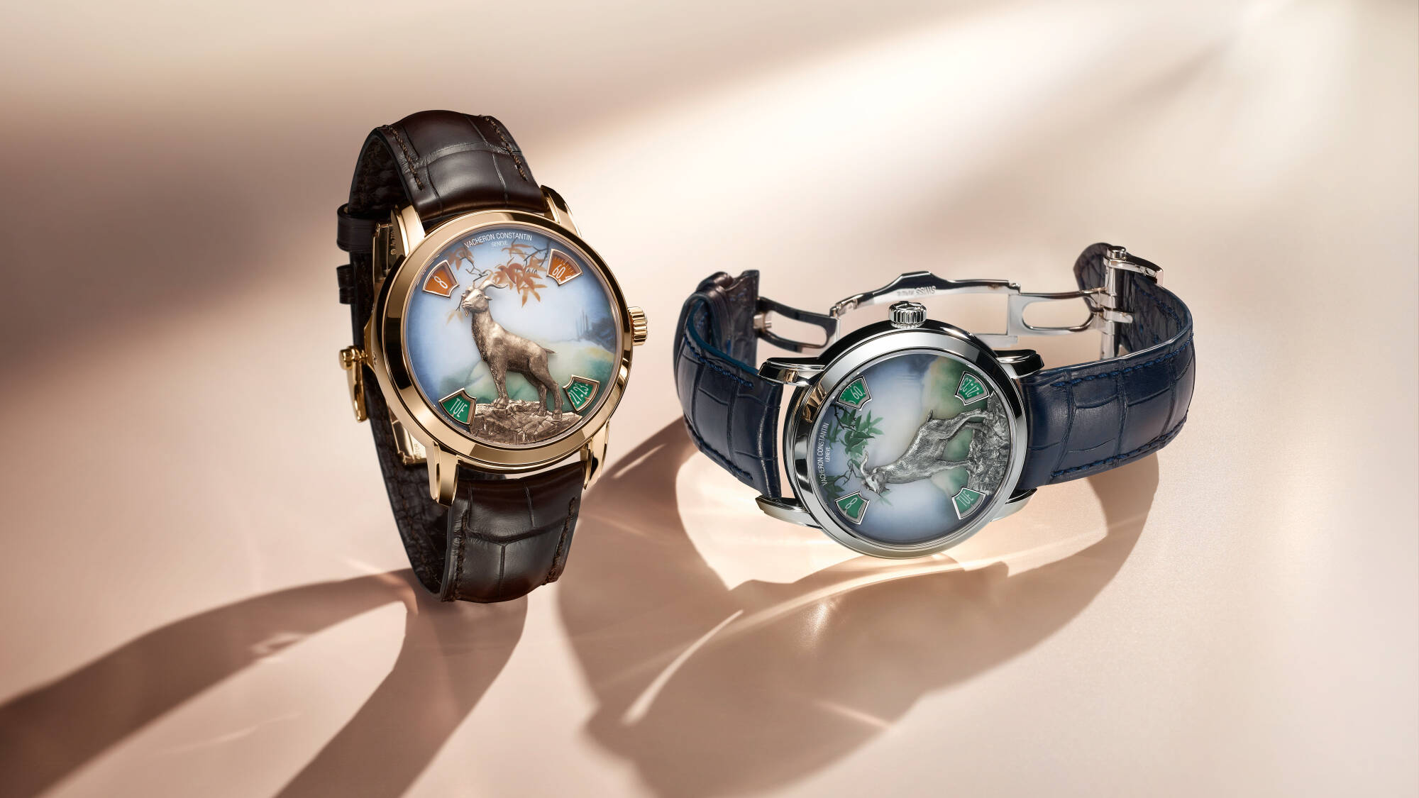 Reloj Vacheron Constantin Métiers d'Art La Leyenda del Zodiaco Chino Año de la Cabra en oro rosa y platino con esfera de esmalte Grand Feu.